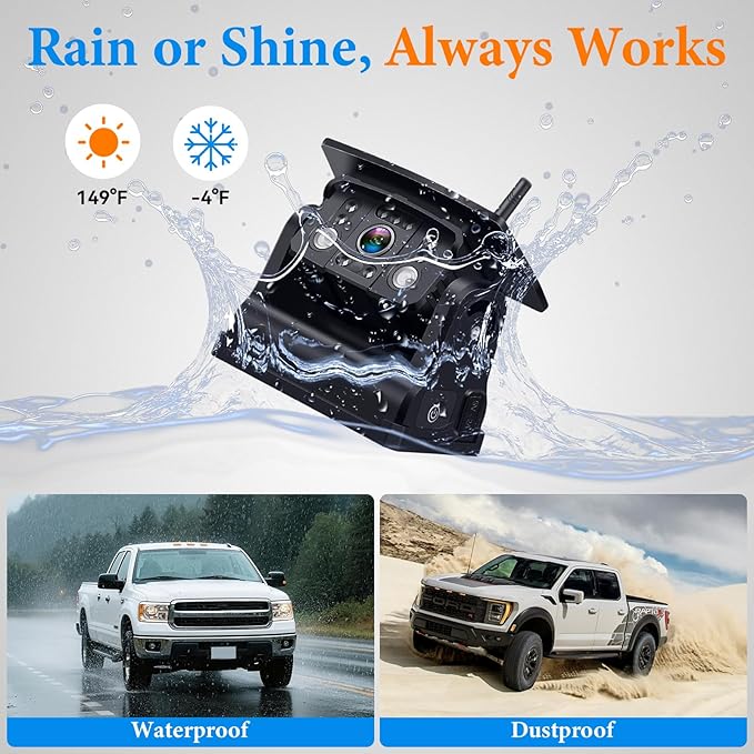 Wireless Backup Camera Solar for Truck: Magnetic Easy Install No Wiring Trailer Hitch Camera for Pickup Trucks - HD 1080P 5 Inch Split-Screen, IR Night Vision