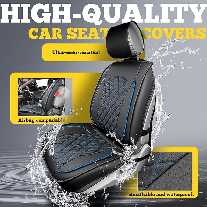 LINGVIDO Car Seat Covers for Front Seats (2 Seats) - Premium Perforated Nappa Leather,Waterproof Shield, Omni-Adapt Fit for SUVs Sedans, Ideal for Rideshare & Pets