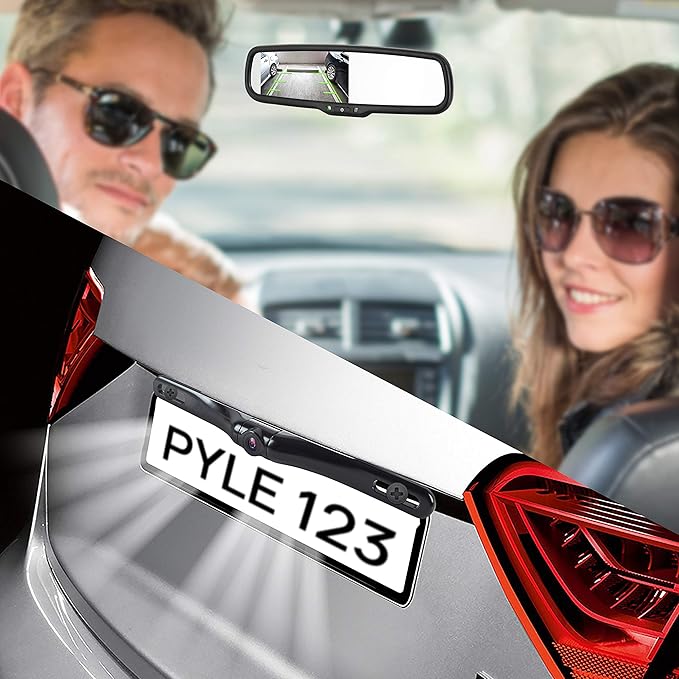 Pyle Rearview Backup Parking Assist Camera & Monitor System Kit - 4.3" Screen, Waterproof License Plate Mount, Night Vision, 170° Angle Adjustable, Auto Reverse Activation, Distance Scale Lines