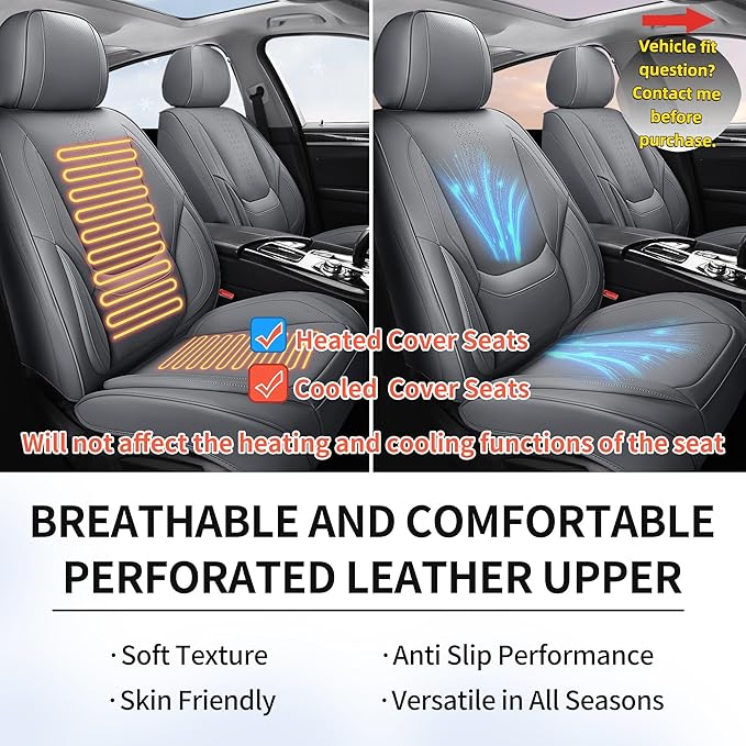 Chezope Car Seat Covers Full Set, Grey Leather Seat Covers, Breathable Front and Back Car Seat Protectors, Wear-Resistant Seat Covers Universal Fit for Most Cars SUV Truck (Grey-Solid, Full Set)