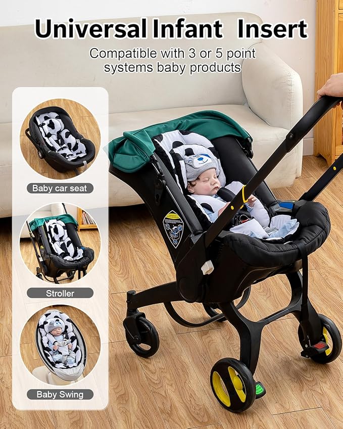 Infant Car Seat Insert with Extra Headrest for Preemie to Toddler, Adjustable Baby Car Seat Head Support with Shoulder Pads, Breathable Air Mesh & Mink Dot Newborn Carseat Insert
