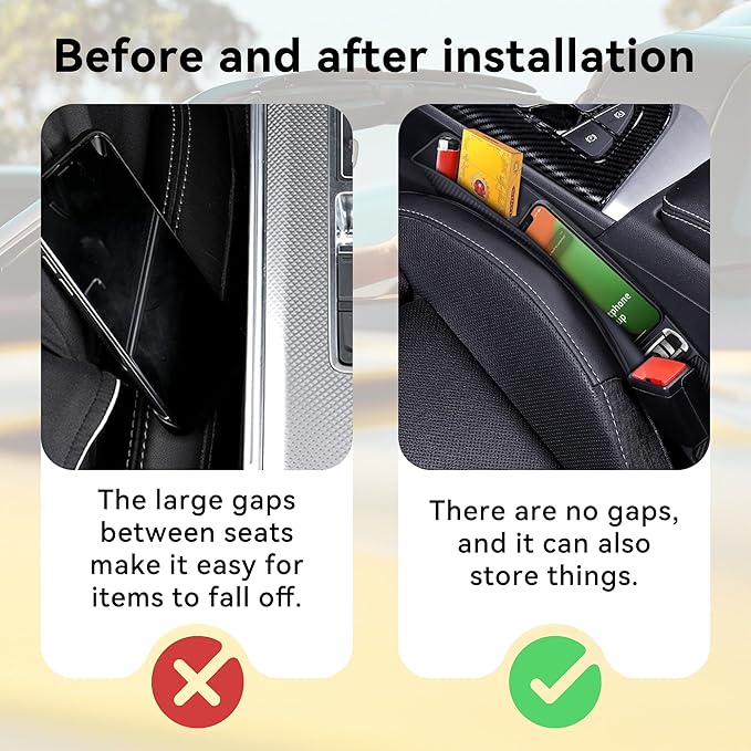 2PCS Car Seat Gap Filler, Anti-Drop Vehicle Console Crevice Blocker with 2 Storage Areas, Seat Side Seam Organizer Plug from Droping, Universal Automotive Interior Accessories(Brown)