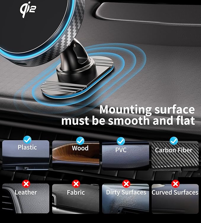 for Magsafe Car Mount Charger [Qi2 Certified-15W], 360° Rotatation [Dash & Vent] Wireless Car Mount Charger Fits for iPhone 16 15 14 13 12 Series, for Magnetic iPhone Car Accessories, Gray
