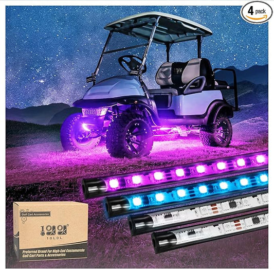 10L0L 4PCS Golf Cart Underbody Light Kit, Underglow LED Light Strip for Yamaha EZGO Club Car, 24 Modes Multicolor RGB Music Sync IP67 Waterproof