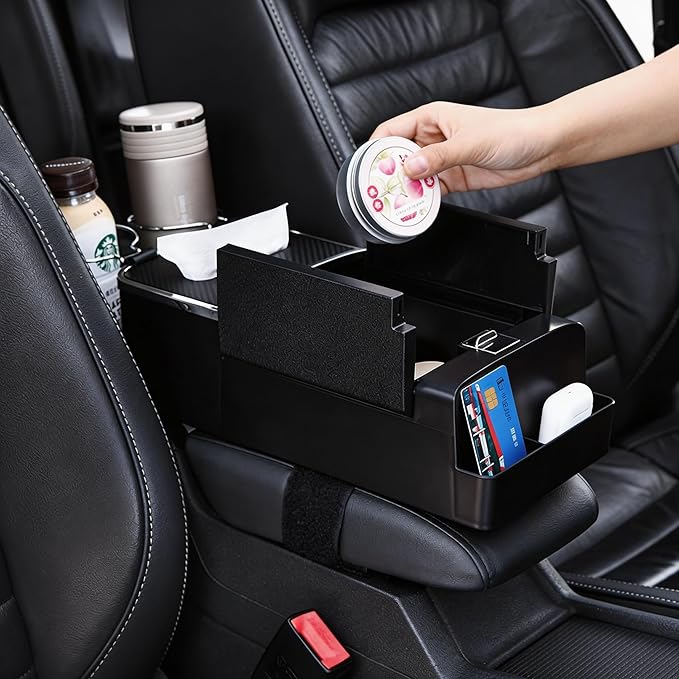 Car Center Console Organizer Armrest, Universal Multi-Function Storage Box with Card Holder, Tissue Box for Vehicle Interior Organization