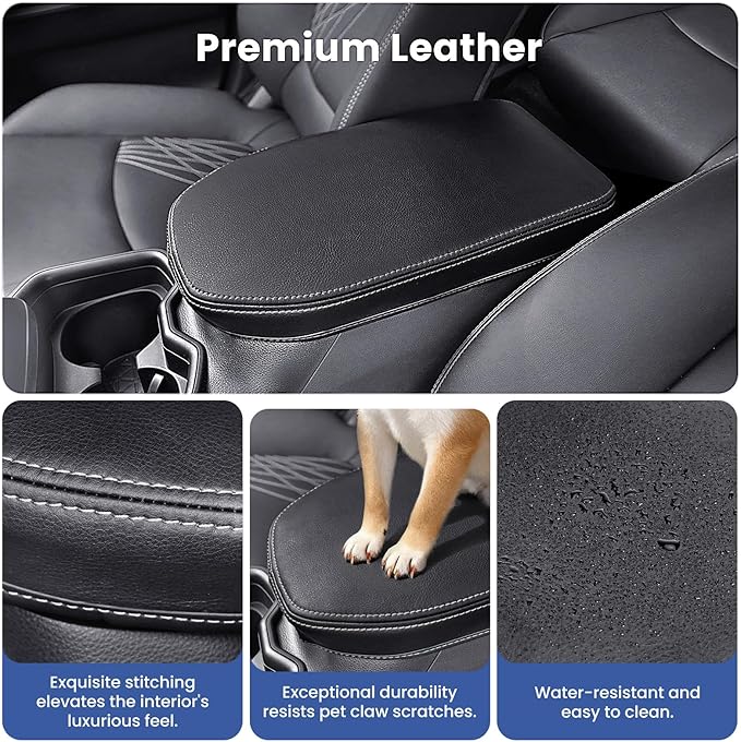 Center Console Cover for Toyota RAV4 2019-2025, Upgraded PU Leather Armrest Cover for RAV4 Adventure/Hybrid/XLE/LE/Limited/TRD Off-Road/Premium/XLE Premium (Gray Stitching)