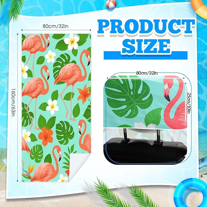 2 Pack Car Seat Towel Covers with Storage Bag 63 x 32 Inch Athletic Running Towel Seat Sweat Washable Non Slip Cover Gift for Car Outdoor Sport Activities (Green Leaf Flamingo)