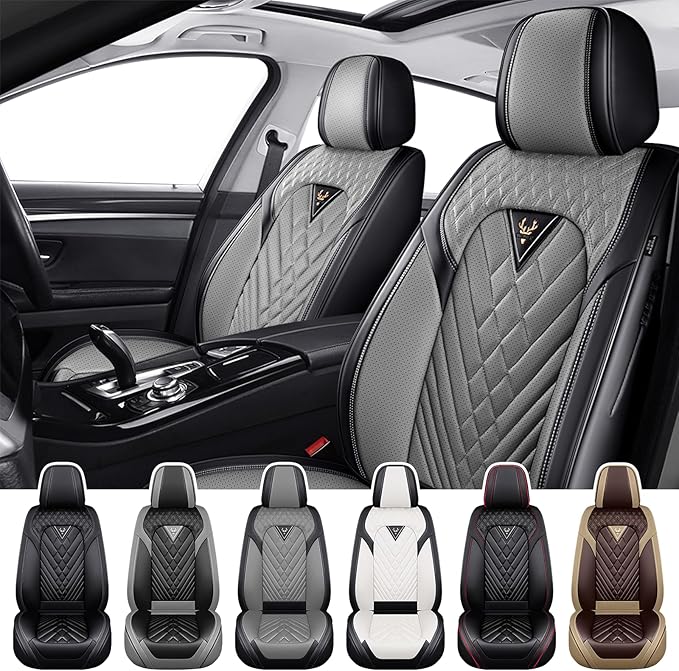 Truck Seat Covers for Ford F150 2009-2026, Waterproof Premium Leather Full Coverage Car Seat Cover, Muscle Sport Style Auto Interior Seat Cover Sets (Front Set/Black Gray)