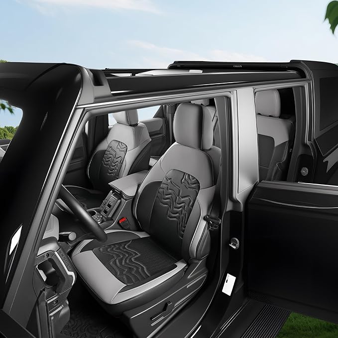 Red Rain Ford Leather Auto Seat Cushion Customized Fit for Ford Bronco Seat Cover 4 Door 2025 2024 2023 2022 2021 Black and Grey Interior Accessories (Bronco 4Door-Black+Grey)