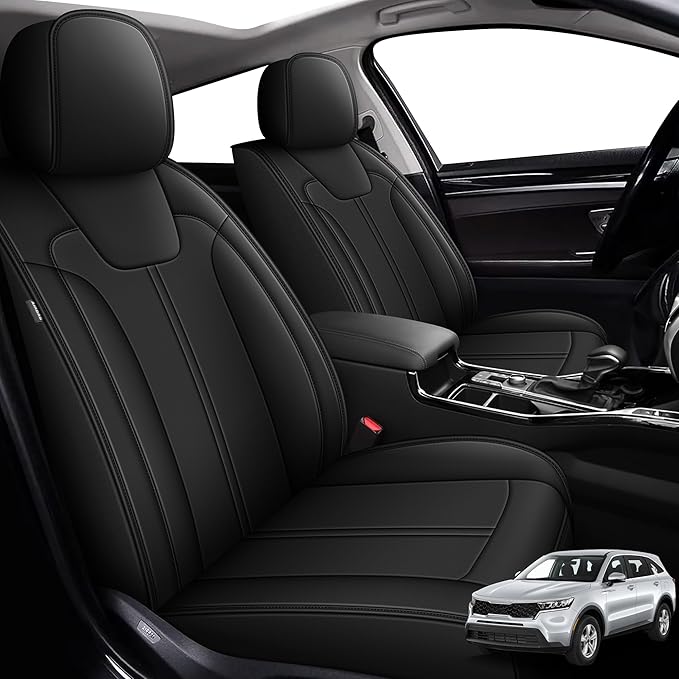 Full Set Seat Covers Fit for Kia Sorento 6 Seater:2021-2025 Premium Faux Leather Car Seat Cushion(Black)