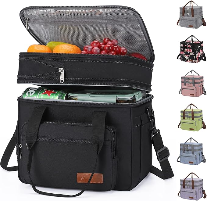 Maelstrom Lunch Box, 23L Insulated Lunch Bag, Expandable Double Deck Cooler Bag, Lightweight Leakproof Tote Bag With Side Tissue Pocket, Suit For Men and Women (A. Black)