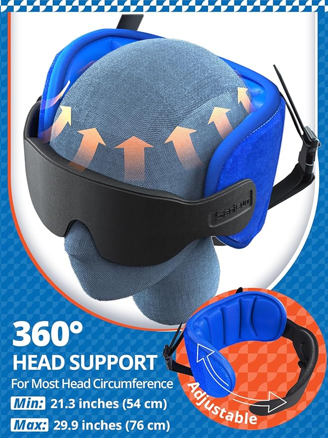 Travel Pillows for Airplanes, Airplane Pillow for Long Flight Car Road Trip, Airplane Head Strap with Sleep Eye Mask, 360° Support Headrest, Stop Bobblehead Travel Neck Pillow, Mottled Red