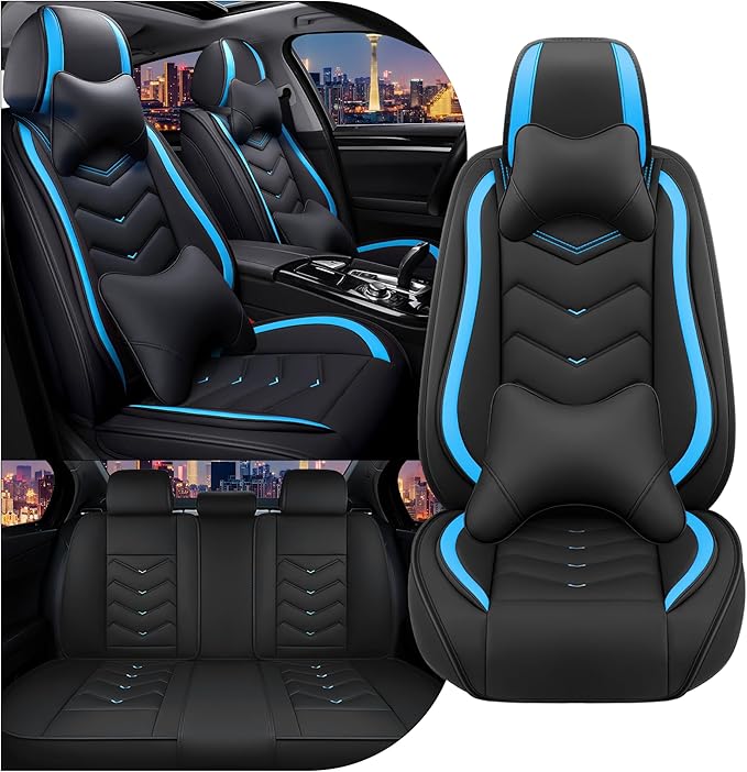 CTDS Car Seat Covers for Honda Civic 2000-2026, Stylish Sport Seat Cover, Premium Nappa Leather Car Seat Cover. Automobile Seat Covers Sets.(Luxury 5 Seats/Black Blue)