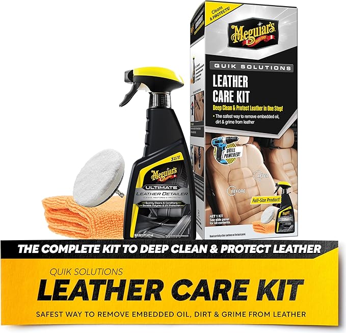 Meguiar's Leather Care Kit,This Car Care Kit Includes a Premium Car Leather Cleaner and Conditioner, Drill Backing Plate, Cleaning Disc, Microfiber to Effectively Deep Clean, Nourish & Protect, Kit