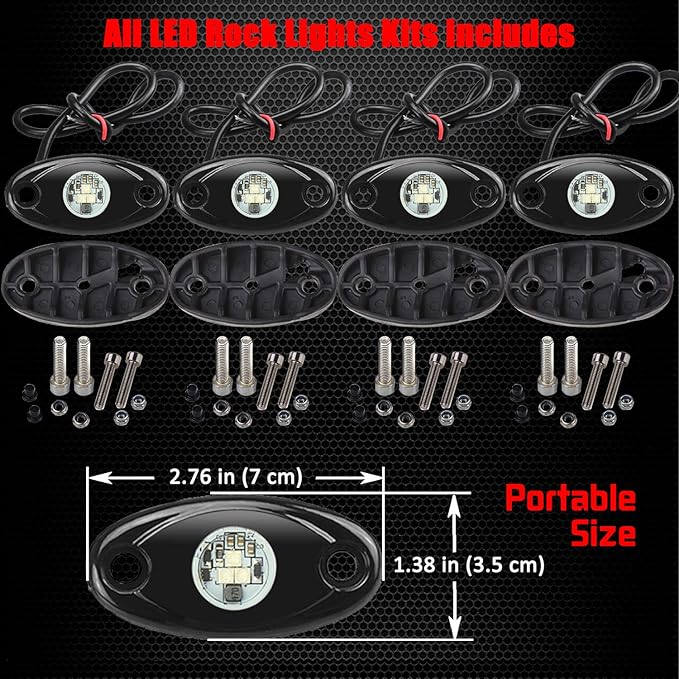 4 Pods LED Rock Lights, Ampper Waterproof LED Neon Underglow Light for Car Truck ATV UTV SUV Offroad Boat Underbody Glow Trail Rig Lamp (Red)