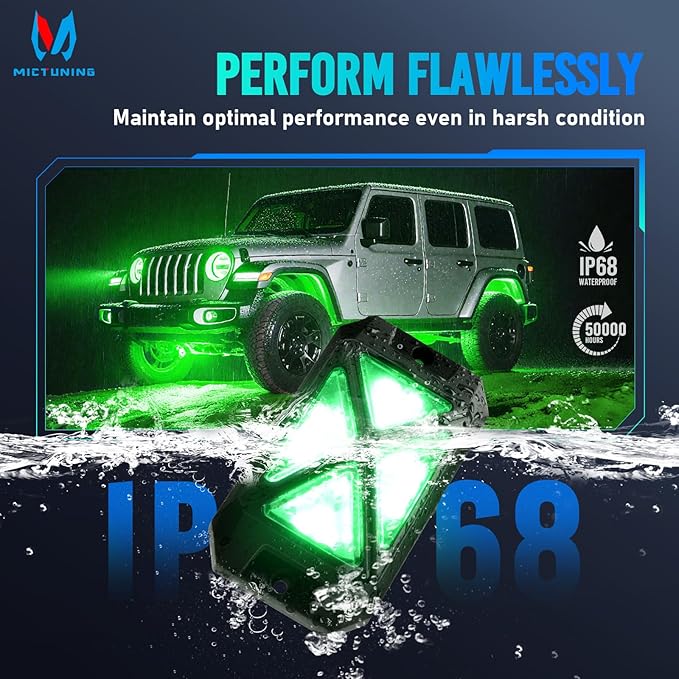 MICTUNING C4+ RGBW Rock Lights, 12 Pods 360° Ultra Bright Pure Color Underglow Neon Lights, Bluetooth APP Control & Music Mode, IP68 Waterproof, for Trucks Cars ATV UTV Golf Cart (2 Year Warranty)