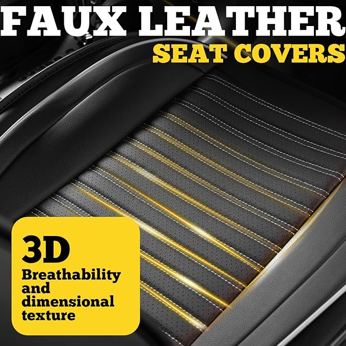 LINGVIDO Full Set Car Seat Covers, Faux Nappa Leather, Airbag Compatible and Waterproof Protectors for Sedans SUVs, Breathable Interior for Active Families, Pets, and Commuters (5 Seats, Black/Gray)