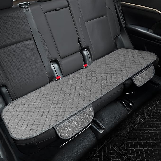 surpassme Comfortable Car Seat Covers Universal Back/Brench Seat Coves for Car Accessories with Storage Pockets, Padded Car Interior Covers for Automotive, SUV, Truck, and Van(Grey)
