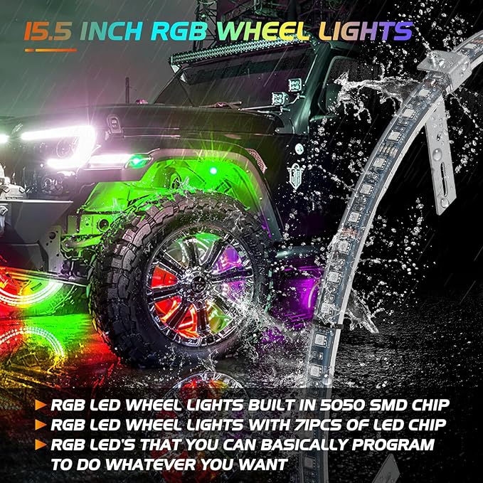 Nilight 4PCS 15.5inch LED Wheel Ring Lights RGB with APP and Remote Control Neon Lights Million Colors w/Turn Signal and Braking Function for Car Van SUV Truck