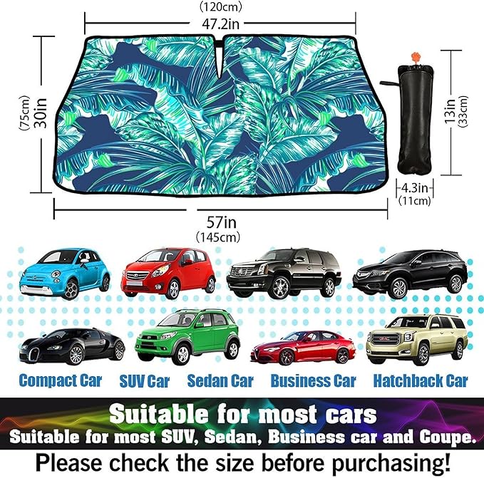 CHILL·TEK Funny Car Windshield Sun Shade Umbrella, Monstera Leaf Car Sun Shade Umbrella, Block UV Rays Heat Foldable Windshield Umbrella Sun Visor Protector - Keep Vehicle Cool for Cars SUV