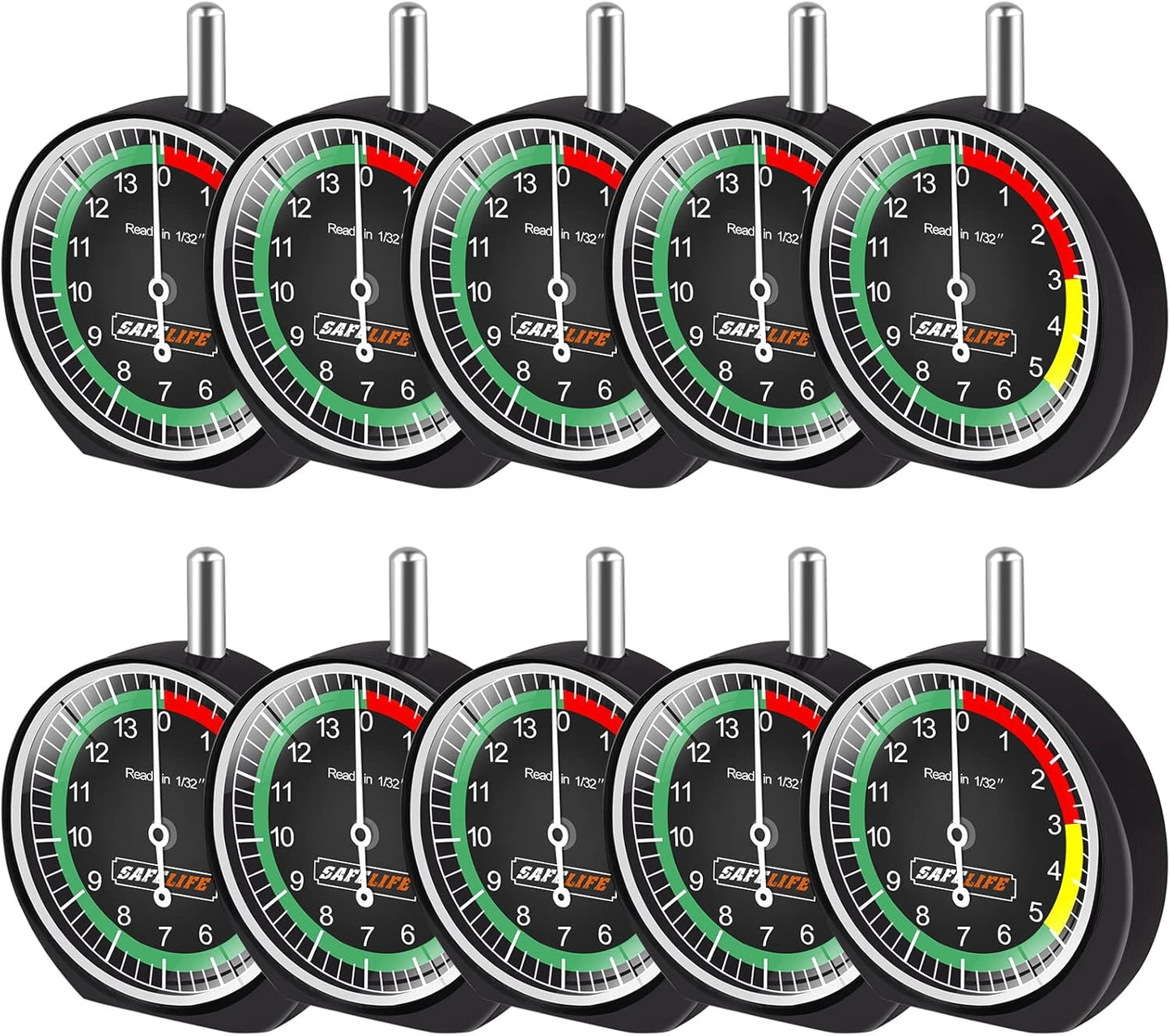 SAFELIFE Tire Tread Depth Gauge, 10 Pack Dial Type Tire Tread Depth Gauge Professional for Motorcycle, Car,Truck and Bus,Easy Reading Tyre Tread Depth Gauge in 32nds