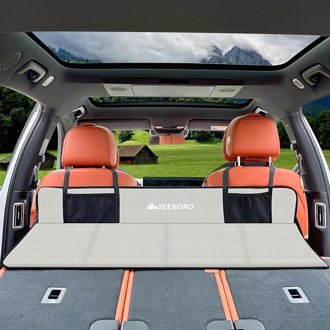 Car Rear Seat Mattress Extension Plate, Foldable Car Back Seat Extender，Portable Mattress for Sleeping, Increase Travel Trunk Space and Car Bed Camping Space for Cars, SUV, Model Y/3（Grey）