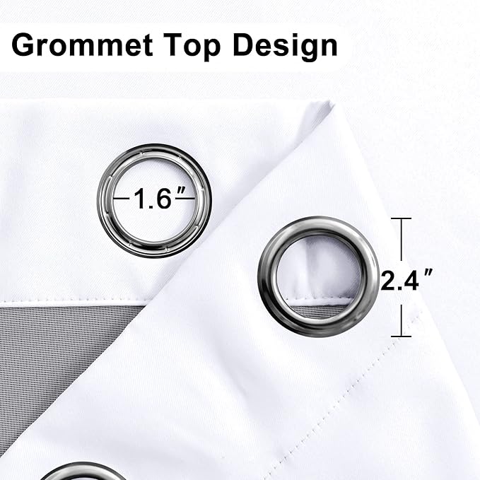 XWZO White Blackout Curtains with Tiebacks - Heat and Full Light Blocking Window Panels with Grommets for Bedroom/Nursery, 84 Inches Long Thermal Insulated Draperies, White, W42 x L84, Set of 2