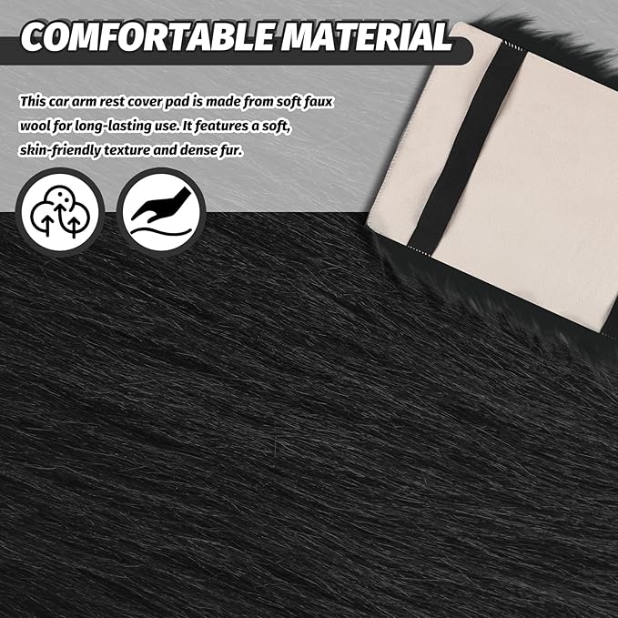 Soft Car Center Console Cover,Fluffy Arm Rest Cover for Car with Elastic Straps to Relieve Fatigue,Cars Armrest Cushion Universal Cars Decorations for Vehicles SUVs Trucks (Black)