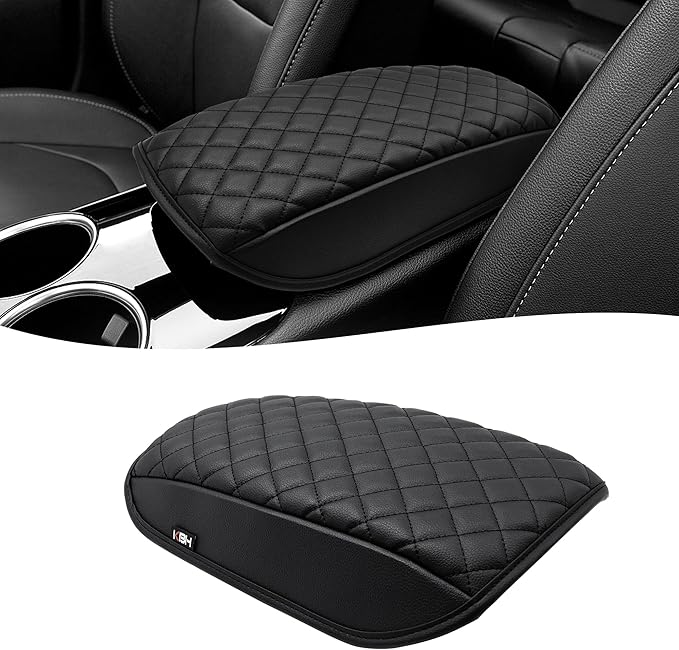 KBH Center Console Armrest Cover for Ford Fusion 2013 2014 2015 2016, Middle Console Lid Covering, Arm Rest Cushion Pad, Vinyl Leather Trim, Anti-Scratch, Black