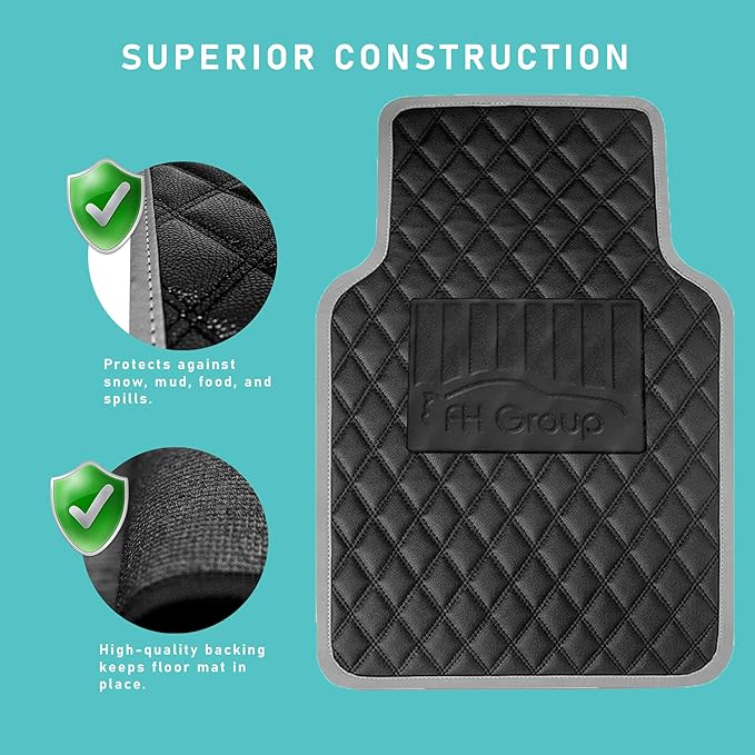 FH Group F12003GRAY Universal Fit Diamond Pattern Faux Leather Beige Automotive Floor Mats fits Most Cars, SUVs, and Trucks