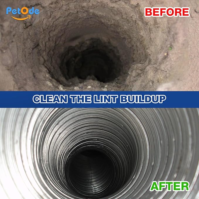 PetOde 32 Feet Dryer Vent Cleaner Kit, Enhanced Flexible Quick Snap Brush with Drill Attachment for Effective Cleaning, 360 Degree Rotation Without Loosening, Use with or Without a Power Drill