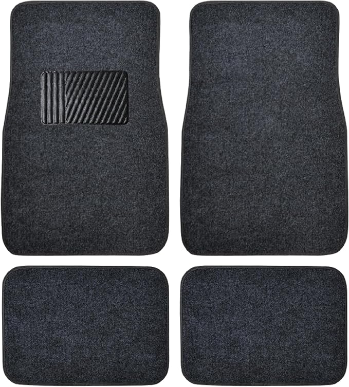 BDK Premium Dark Gray Carpet Floor Mats for Cars - Universal Fit Interior 4-Piece Car Mats Full Set with Vinyl Heel Pad Protector - Cute Car Accessories Interior Floor Covers for SUVs & Trucks