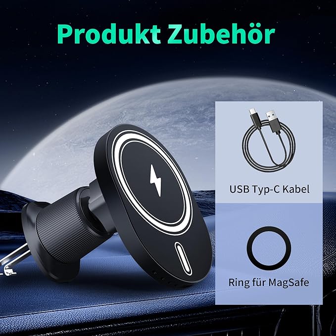 for MagSafe Car Mount Charger [15W Fast Charging] Phone Holder Wireless Car Charger Wireless Phone Holder for iPhone 17 16 Pro Max 15 Plus 14 13 12 & Samsung Galaxy S25 S25+ Ultra S24 S24+ Ultra