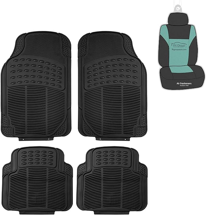 FH Group Trimmable Non-Slip Rubber Floor Mats Full Set - Universal Fit for Cars Trucks and SUVs (Black) F11305
