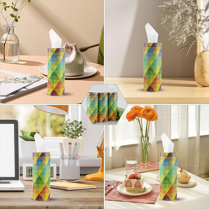 SINGARO Car Tissue Holder, 4 Pack Car Cup Holder Facial Tissues with Travel Tissue Bag, Quick and Convenient Flower Combination Car Tissue Box(4 Canisters/200 Tissues) Yellow - Green