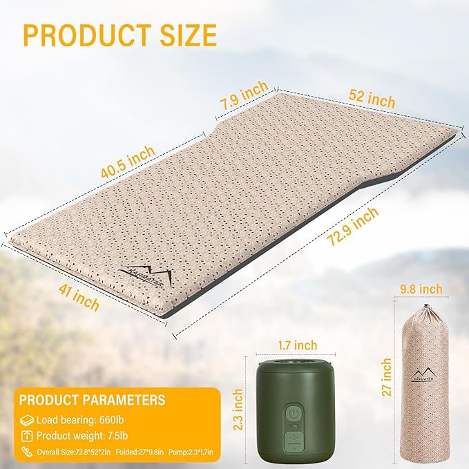 SUV Air Mattress Car Bed, Inflatable Car Camping Pad with Air Pump, Ultrathick Memory Foam Camping Mattress, 9.0 R-Value Insulated Sleeping Pad 2 Person, Camping Mat for Hiking and Backpacking