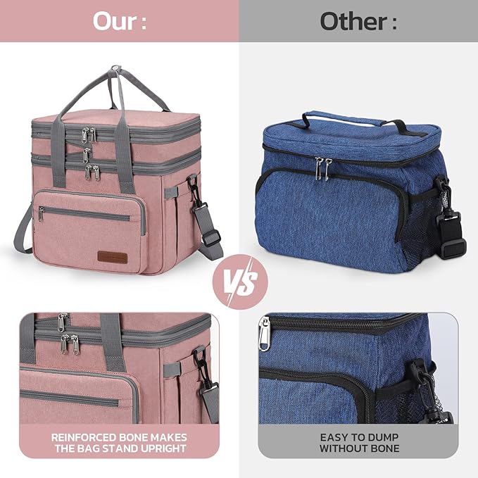 Maelstrom Lunch Box, 23L Insulated Lunch Bag, Expandable Double Deck Cooler Bag, Lightweight Leakproof Tote Bag With Side Tissue Pocket, Suit For Men and Women (E. Pink)