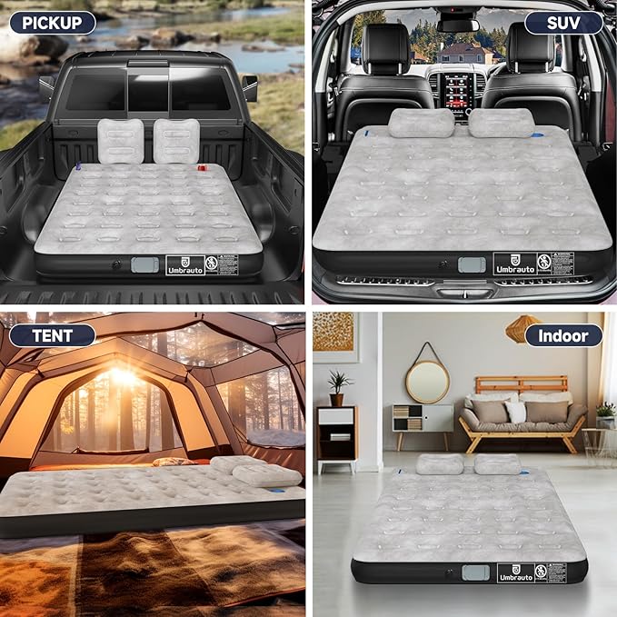 Umbrauto Air Mattress for 5.5-6.5 ft Short Bed Full-Size Trucks, Pickup Truck Airbed Mattress with Wireless Rechargeable Pump for Outdoor Travel