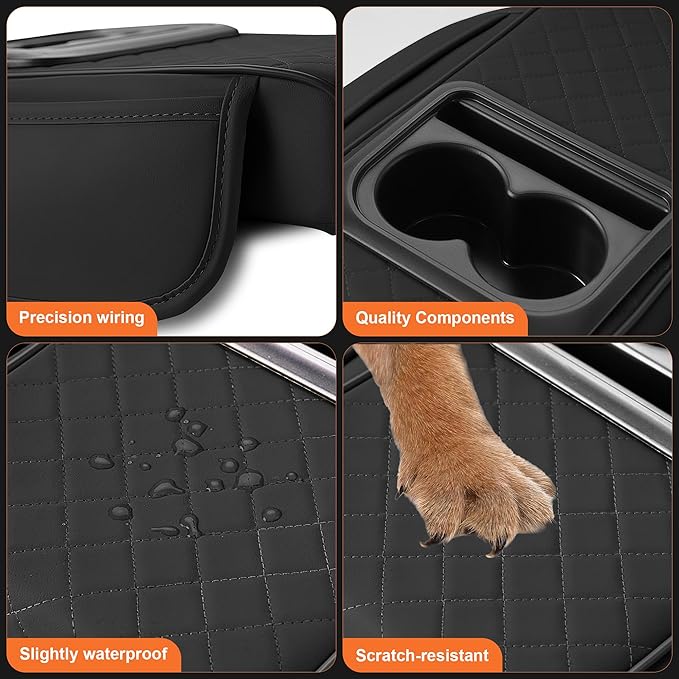 Center Console Cover Fit for Kia Soul 2010-2025 with 2 Storage Bags Waterproof Leather Quilted Pattern Car Armrest Cover Cushion Elevating Pad Anti-Slip(Black)