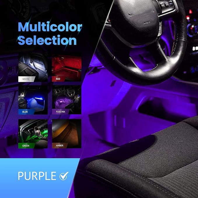 Alpena MAX LED Light Strip Starter Kit – EZ-Link Modular 12V Plug-and-Play Lighting for Cars & Trucks, Interior/Exterior Stick-On Light Strips, 2×12” Weatherproof Strips, Purple