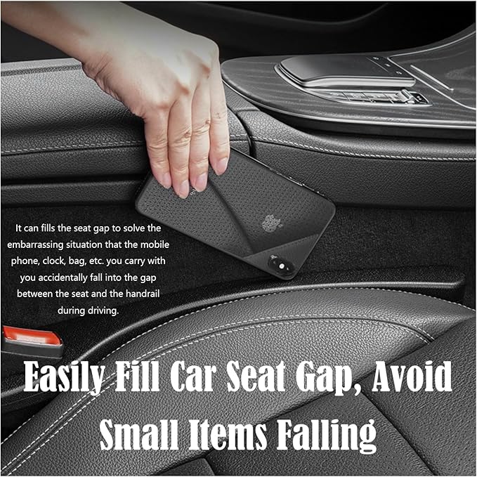Car Seat Gap Filler Universal Fit Orgaziner for Car, SUV, Truck to Fill The Gap Between Side Seat and Console Stop Cellphone, Wallet, Keys, Coins from Dropping, 2 Pack (Black)