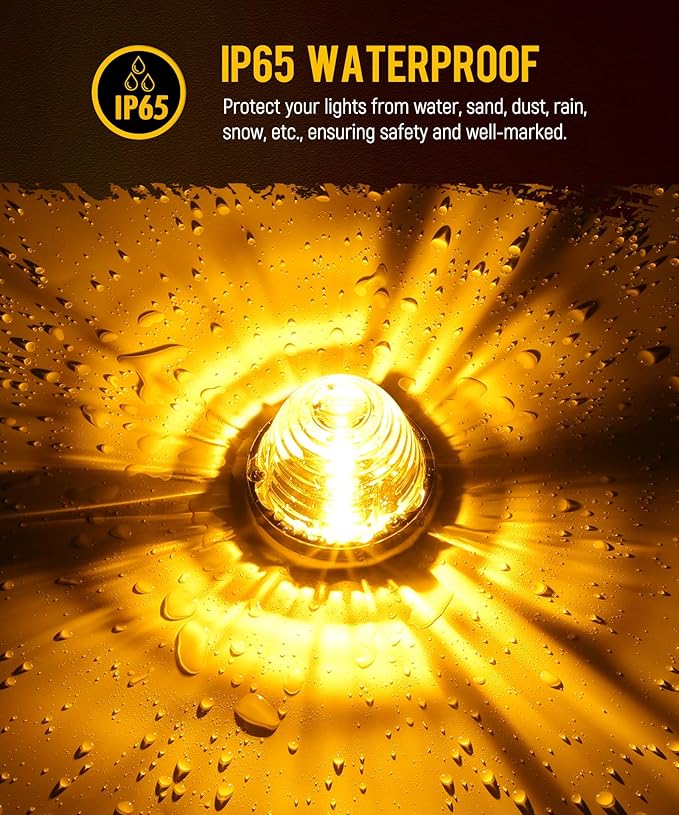 Partsam 2Pcs Clear Glass Lens Amber LED Watermelon Lights, Round Shape Light Watermelon Underglow Lights Turn Signal for Semi Truck Pickup, Compatible with Freightliner Kenworth Peterbilt