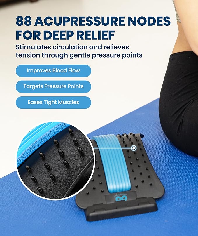 Everlasting Comfort Lumbar Support Board Back Stretcher for Lower Pain Relief - Adjustable Spine Decompression with 88 Acupressure Nodes - Back Cracking Device with Chair Strap for Posture Correction