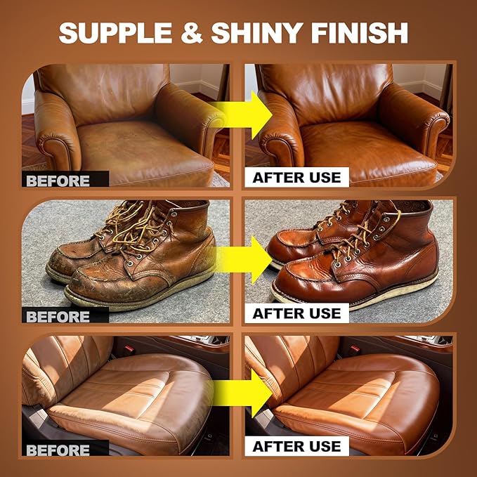 Leather Cleaner and Conditioner for Couch: Complete 2-Step Care Set for Car Interior Furniture Sofa Shoes Bags & Jackets - Restores Dry Cracked Faded & Scratched Leather