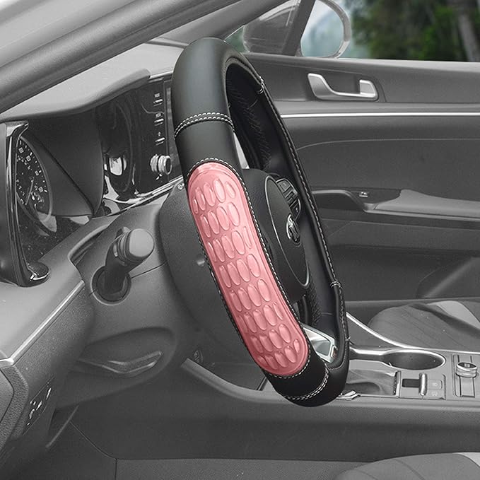 FH Group Universal Fit Ultra Grip Silicone and Faux Leather Steering Wheel Cover fits Most Cars, SUVs Pink