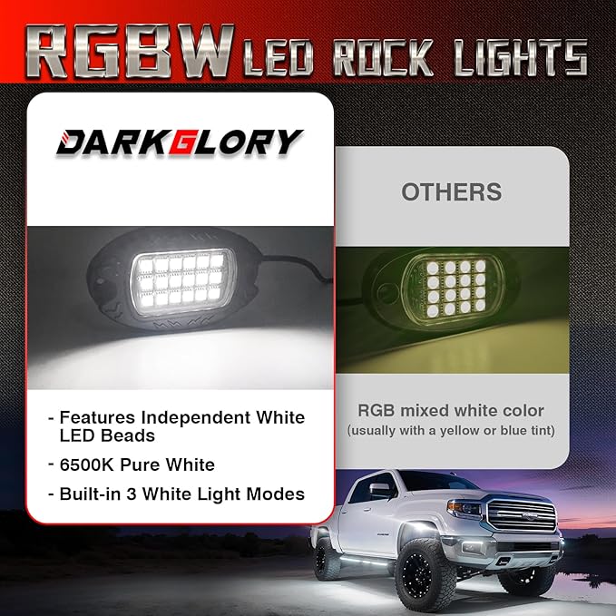 6 Pods Alloy RGBW Rock Lights，LED Upgraded RGB Underglow Lights for ATV UTV Golf Cart Truck RZR SXS Offroad Jeeps, Waterproof Metal Multicolor Neon Underglow Kit with APP/RF Remote Music Mode,12V