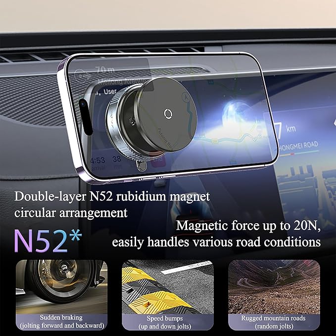 Upgraded Vacuum Suction Magnetic Car Phone Holder for Mag Safe, 360° Adjustable Suction Cup Phone Mount [Ultra-Strong Suction & Magnet], Compatible with i Phone 17 Pro Max / Smooth Surfaces