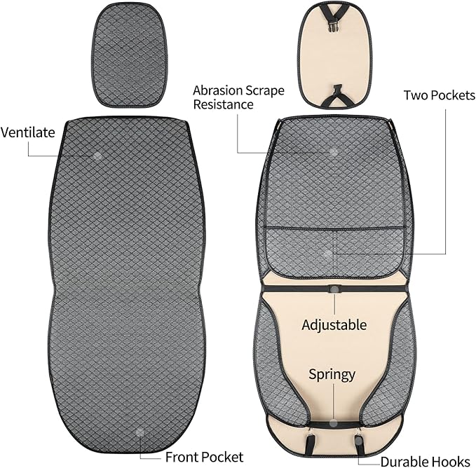 Luxury Full Coverage Car Seat Covers, Premium Breathable 3D Diamond Pattern Fabric, All-Season Automotive Interior Seat Protectors, Universal Fit for Sedan SUV Truck (2 Fronts Gray)