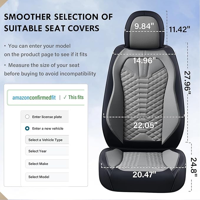 Coverado Car Seat Covers, Front Seat Cover, Waterproof Nappa Leather Seat Covers for Cars, 2 Pack Car Seat Protectors Driver Seat Cover, Automotive Seat Covers Universal Fit for Most Cars, Black&Gray