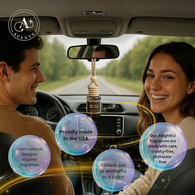 Santal & Coconut - A Fragrant Whisper of Opulent Tropical Serenity! - Luxury Car Hanging Diffuser - Long Lasting Car Freshener - Lasts up to 60 days | A+ Scents